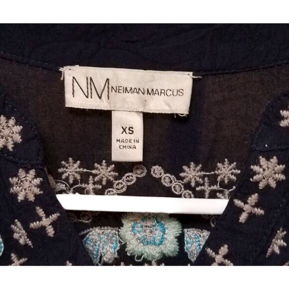 Neiman Marcus Women's Embroidered Turquoise Floral Flowers Long Blouse Top Sz XS - Picture 5 of 6